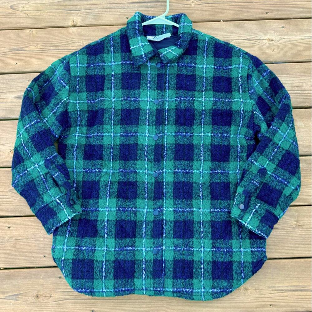 Steve Madden size L The Belle Plaid Lined Shacket Jacket - pine green - Picture 8 of 13